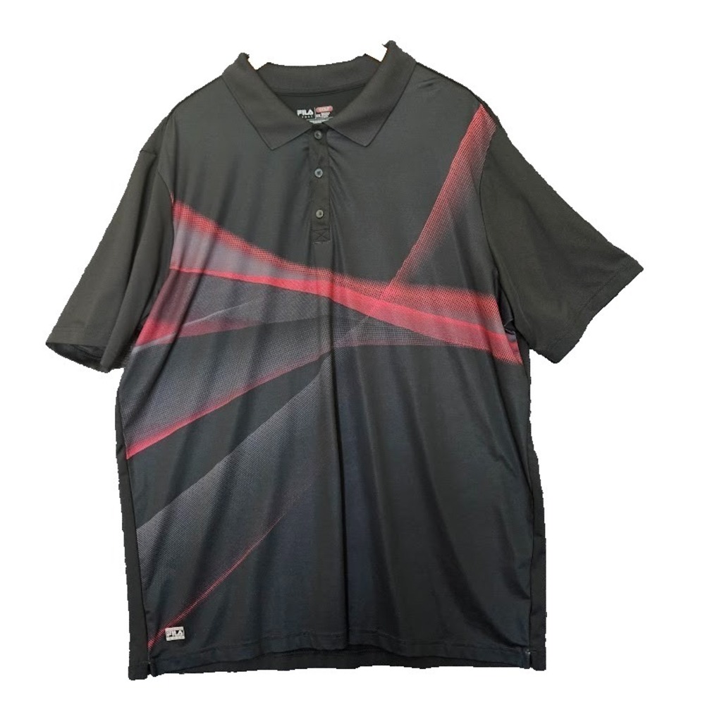 Fila Sport Golf Polo Shirt, Men's XXL, Black/Red Geometric Strip Short Sleeve